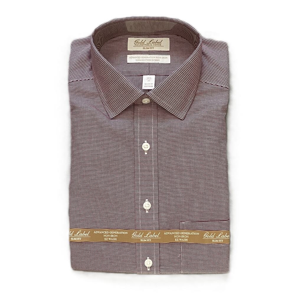 Roundtree & Yorke Shirt Men's 14.5 33 Slim Fit Cotton Dobby Red Houndstooth NEW